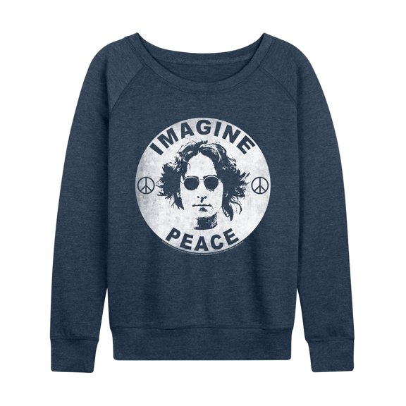 John Lennon - Lennon Imagine Peace Women's Lightweight French Terry Wide Neck Long Sleeve Graphic Shirt