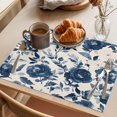 thumbnail image 3 of Navy Blue Peony Placemats Set of 8 Retro Floral Botanical Blossom Place Mats Indoor Wipeable Table Mats Washable Cloth Dining Table Placemats for Kitchen Holiday Party Home Decor 13x19 Inch, 3 of 9