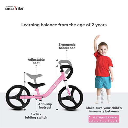 Blue smarTrike Folding Balance Bike with Safety Gear for 2-5 Years Old 