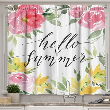 Ambesonne Saying Kitchen Curtains, Hand Lettering Summer, 55"x39", Multicolor