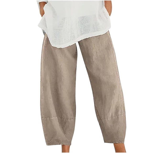 DPTALR Pantalon Grand Décontracté d'Été pour Femme, Ample, en Coton et Lin, Couleur Unie