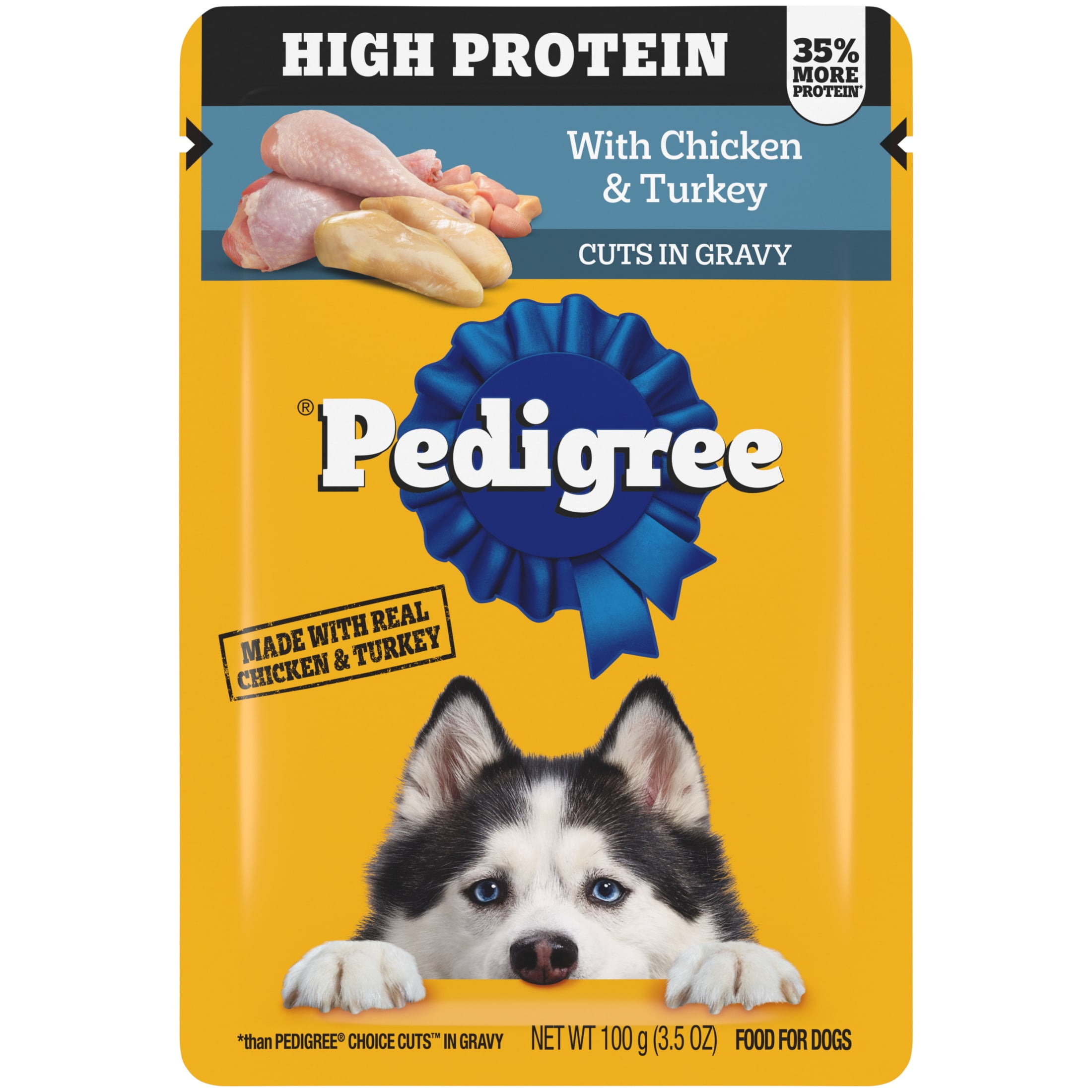 (12 pack) Pedigree High Protein Dog Food Wet Pouches, Chicken & Turkey, 3.5 oz. Pouches, 16 Count