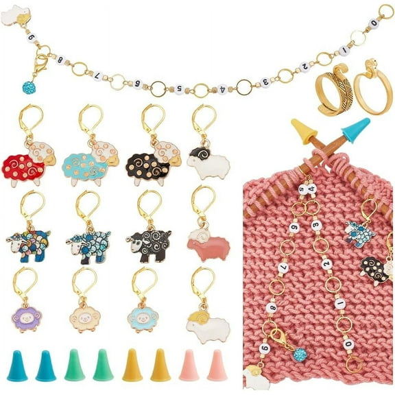 1set 35pcs Sheep Knitting Tool sets including Locking Stitch Markers Counter Chains Knitting Needle Stoppers & Yarn Guide Finger Holder Mixed color 28.6cm