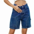 thumbnail image 2 of Vintage Knee Length Baggy Jorts with Pockets Cargo Shorts for Women High Waisted Y2k Streetwear Fashion Blue L, 2 of 9
