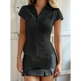 thumbnail image 4 of Women'S Ruched Button Up Blouses Collar V Neck Short Sleeve Work Shirts Black S, 4 of 5