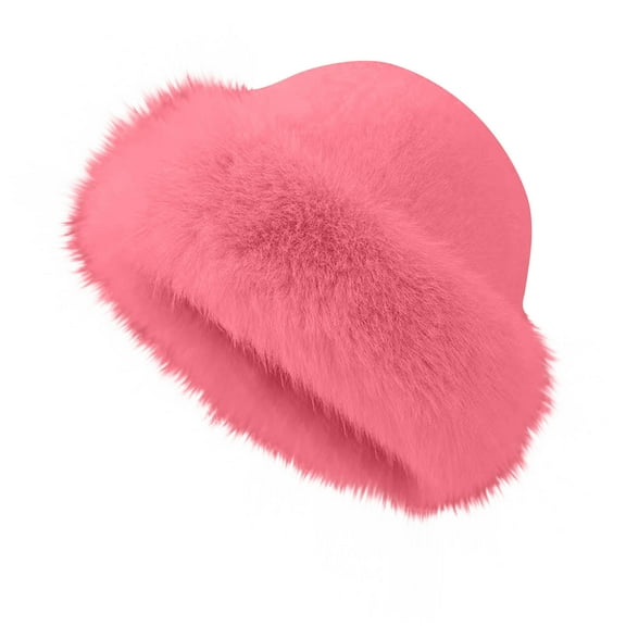 Alkepwun Fur Hat Fluffy Faux Fur Trimmed Bucket Hat Solid Color Warm Cold Fuzzy Velvet Proof Neck Earmuffs Mongolian Hat Fashion Outdoor Thick Windproof Fisherman Cap