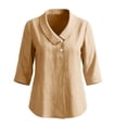 thumbnail image 4 of ClodeEU Women's Lapel Collar Linen 3/4 Sleeve Blouse, Casual Loose Fit Summer Top Khaki,Women's Plus L, 4 of 6