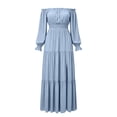 thumbnail image 6 of Dolkfu Blue Women'S Dresses, Tees & Blouses Refined Long Sleeve Boat Neck Sundress Solid Relaxed Fit Retro Vintage Maxi Dresses Light Blue,Xxl, 6 of 6