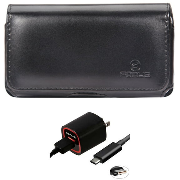 Case Belt Clip & Home Charger for Samsung Galaxy S22,S21,S20 - Leather Swivel Holster   2.4A USB-C Cable TYPE-C Combo