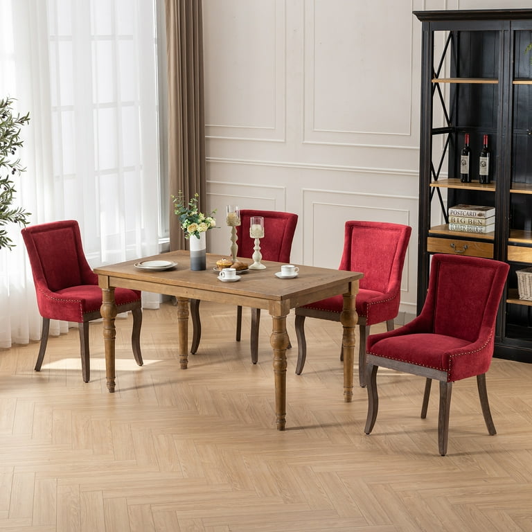 ODUSE DAILY Burgundy Dining Chairs Set of 6 Kitchen Dining Room Chairs Fabric Upholstered Dinning Chairs Wooden Dining Table Chairs Sillas De