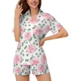 thumbnail image 2 of SKQIT Womens Short Sleeve Pajama Sets, 2 Piece Cute Print Soft Satin Button Down Shirt and Shorts Sleepwear Sets, 2 of 8