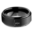 thumbnail image 2 of Tungsten Love Typography Writing Band Ring 8mm Men Women Comfort Fit Black Step Bevel Edge Brushed Polished, 2 of 4