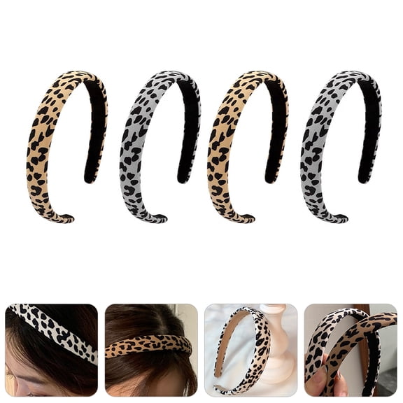 LOLIPPYY 4-Pack Leopard Print Wide Cloth Hair Hoops Breathable Headbands for Stylish and