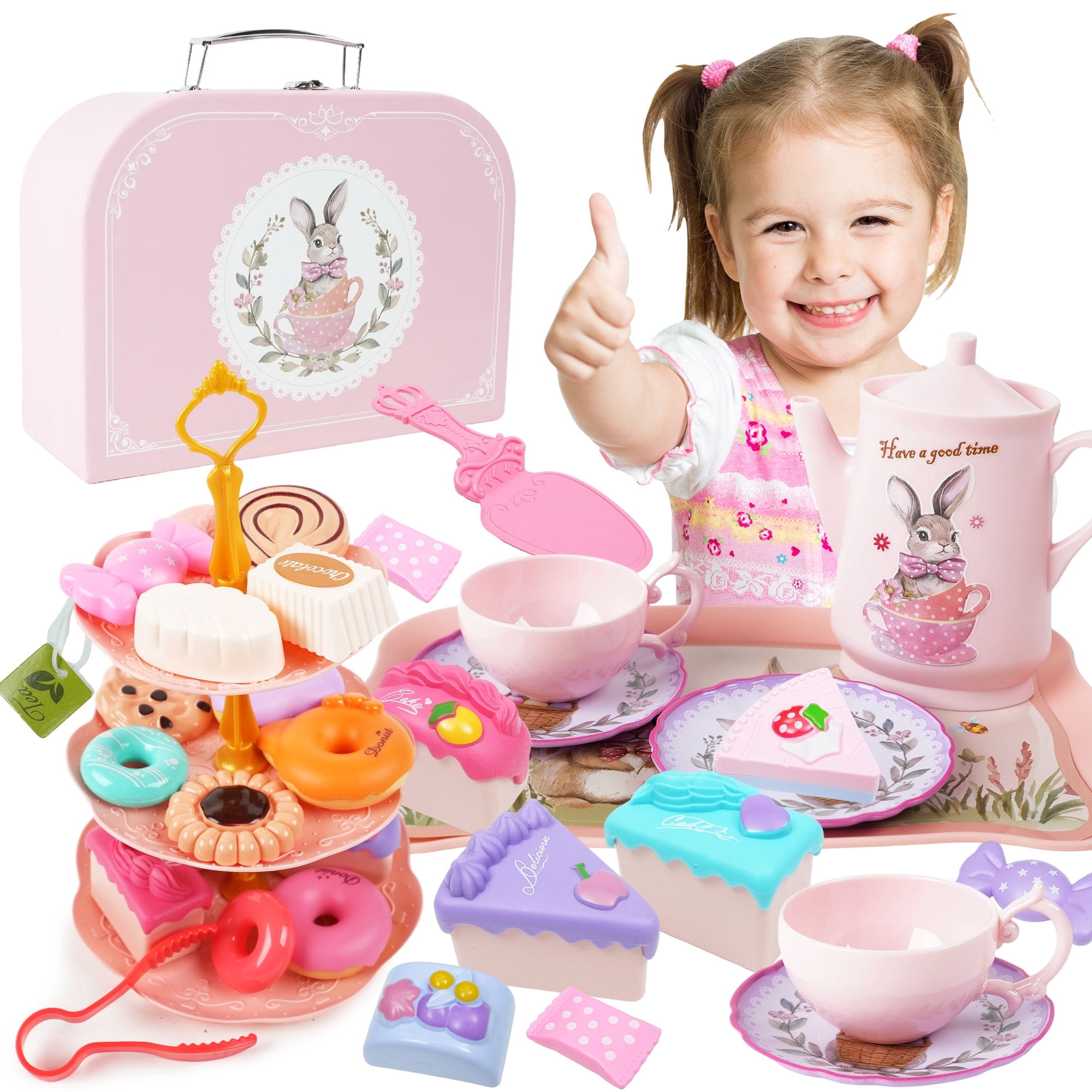 Kid Connection Kids Flower Tea Cart Play Set, 45 Pieces with Light