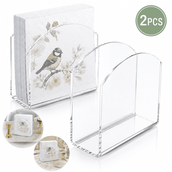 Emlimny 2 Pack Clear Acrylic Napkin Holder, Modern Table Countertop Tissue Paper Dispenser for Kitchen, Bar, Restaurant, Dinner Party, Wedding Events, Crystal Clear Cocktail Napkin Organizer