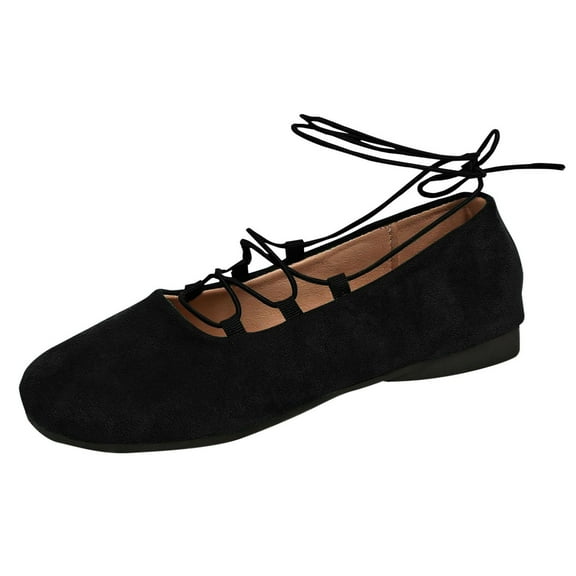Black Ladies Flat Shoes With Cross Strap Design Solid Color Shallow Mouth For Casual Wear