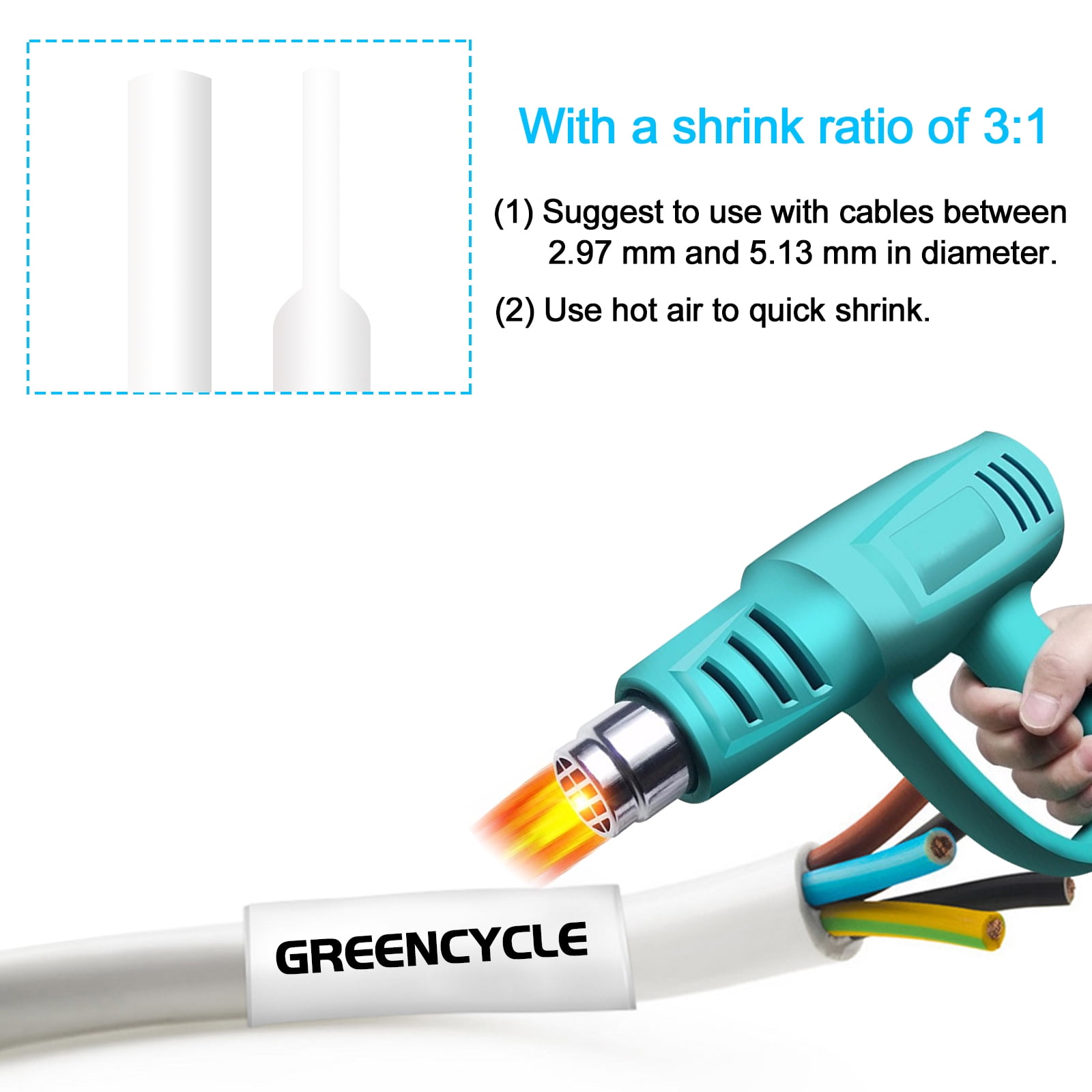 GREENCYCLE 5PK Industrial Rhino Heat Shrink Tubes Compatible for Dymo 18055 Black on White Cable Label Tape (12mmx1.5m,1/2''x5ft) Use in DYMO Rhino Pro 1000 3000 4200 5000 5200 6000 Label Maker