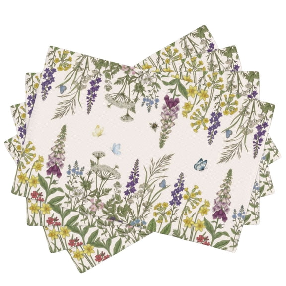 Placemats Set of 4,Summer Washable Heat Resistant Linen Place Mats 12×18, Wildflower Decorative Table Mats for Dining Table and Kitchen