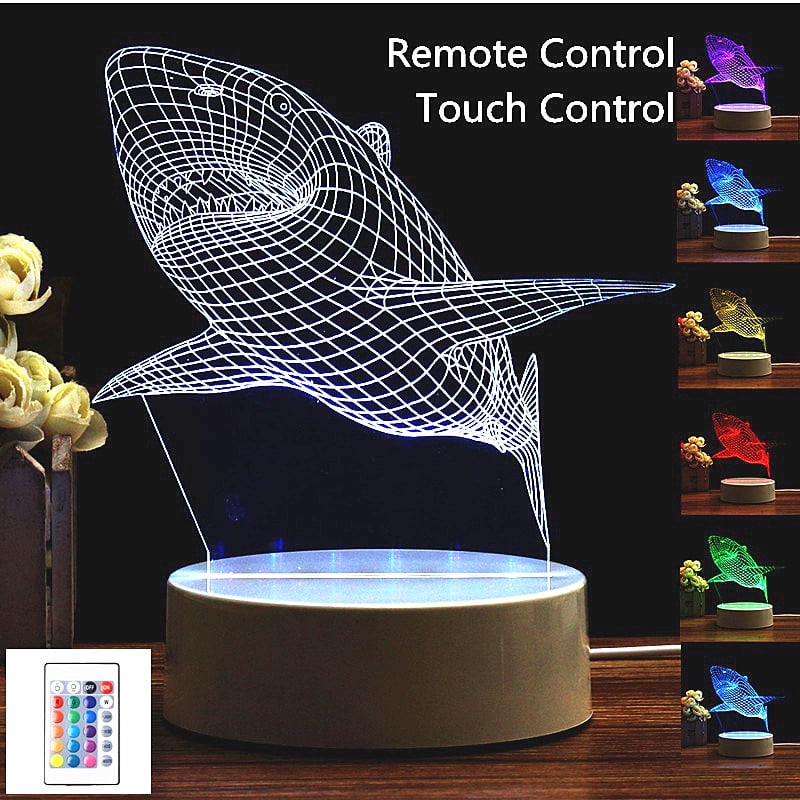 Cool Novel 3D Shark Pattern LED Night Light USB Power 7 Colors Change Lamp