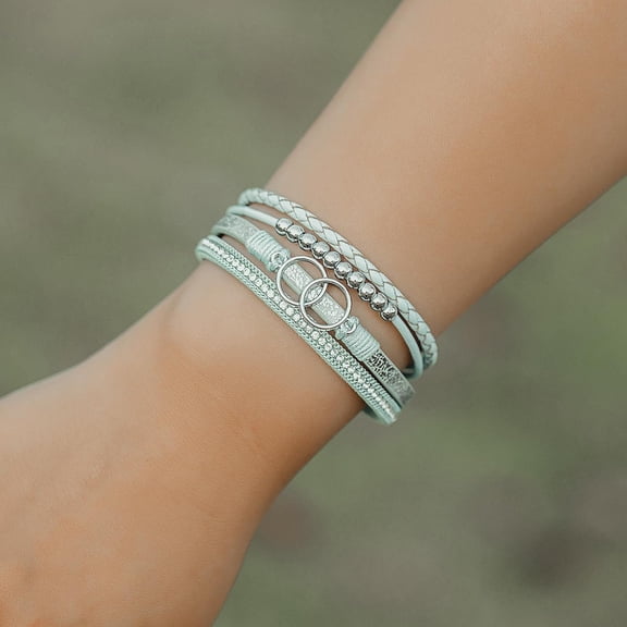 DASAW-Boho Wrap Bracelets Leather Cuff Bangle Gold Beaded Bracelets for Women Stackable Infinity Bracelets Jewelry Gift Mom with Magnetic Clasp