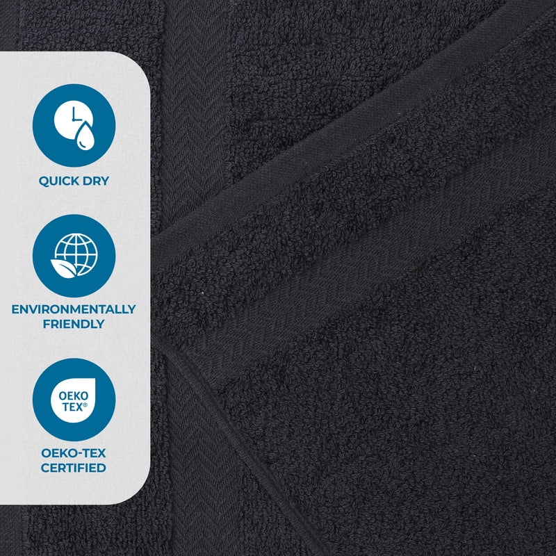 Superior Franklin 18-Piece Cotton Towel Set, Super Soft Quick Dry Fade Resistant Towels, Black