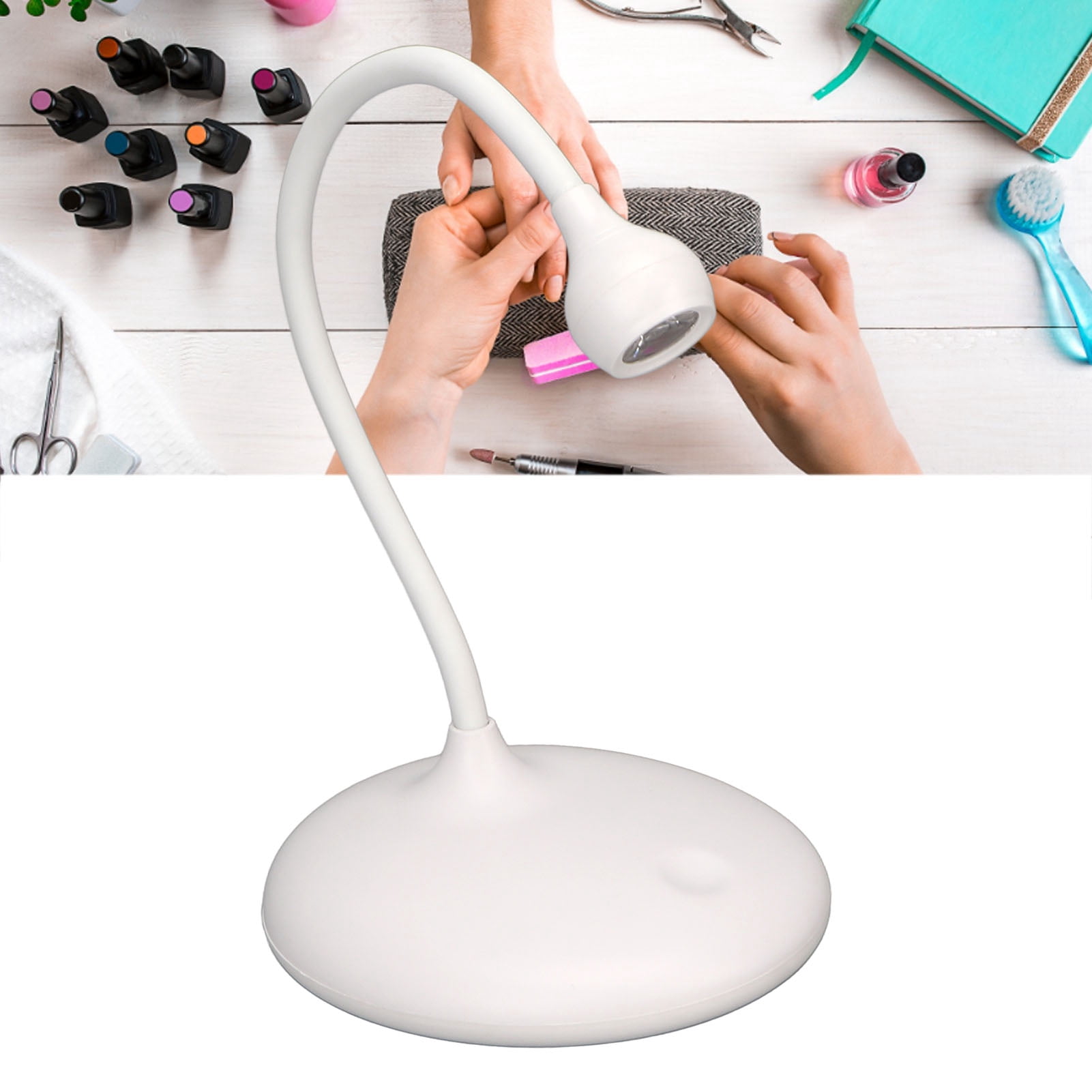 Yajisi UV LED Nail Lamp with 360 Degree Rotatable Gooseneck Flexible 3 Level Brightness Gel Curing Light Built-in Rechargeable Desk Nail Polish Dryer Tool, 5.9 inches / 15 cm
