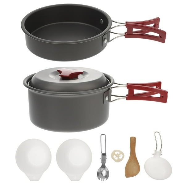 GOOHOCHY 1 juego de olla y sartén de aluminio para acampar, ideal para 1 o 2 personas.