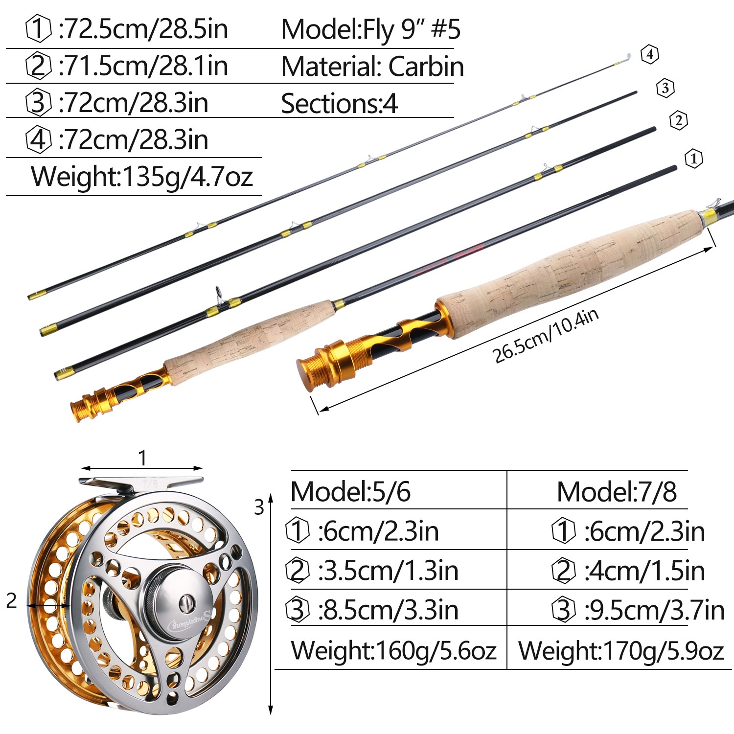 Sougayilang 9FT Fly Fishing Poles Set #5/6 Fly Rod and Reel Combo with  Fishing Line Pole Set 