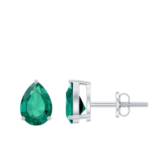 Rosec Jewels Pear Shape Created Emerald Solitaire Stud Earrings (5X7 mm, 1.4 CT), 925 Sterling Silver