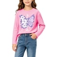 thumbnail image 4 of fnnxnal Girls Long Sleeve Cotton Tee, Pink Butterfly Floral Print T-Shirt, Crew Neck Casual Top for Kids Girls 2-13 Years,Size 2-3 T, 4 of 7