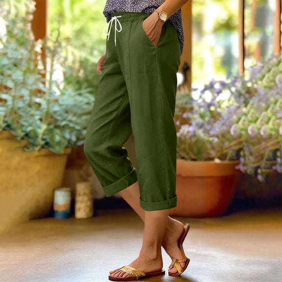 Neewe Capris Pants for Women 2026 Sweatpants Casual Summer Straight Wide Leg Loose Drawstring Elastic Trouser