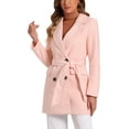 thumbnail image 5 of MODA NOVA Juniors Notch Lapel Double Breasted Belted Mid Length Trenchcoat, 5 of 7