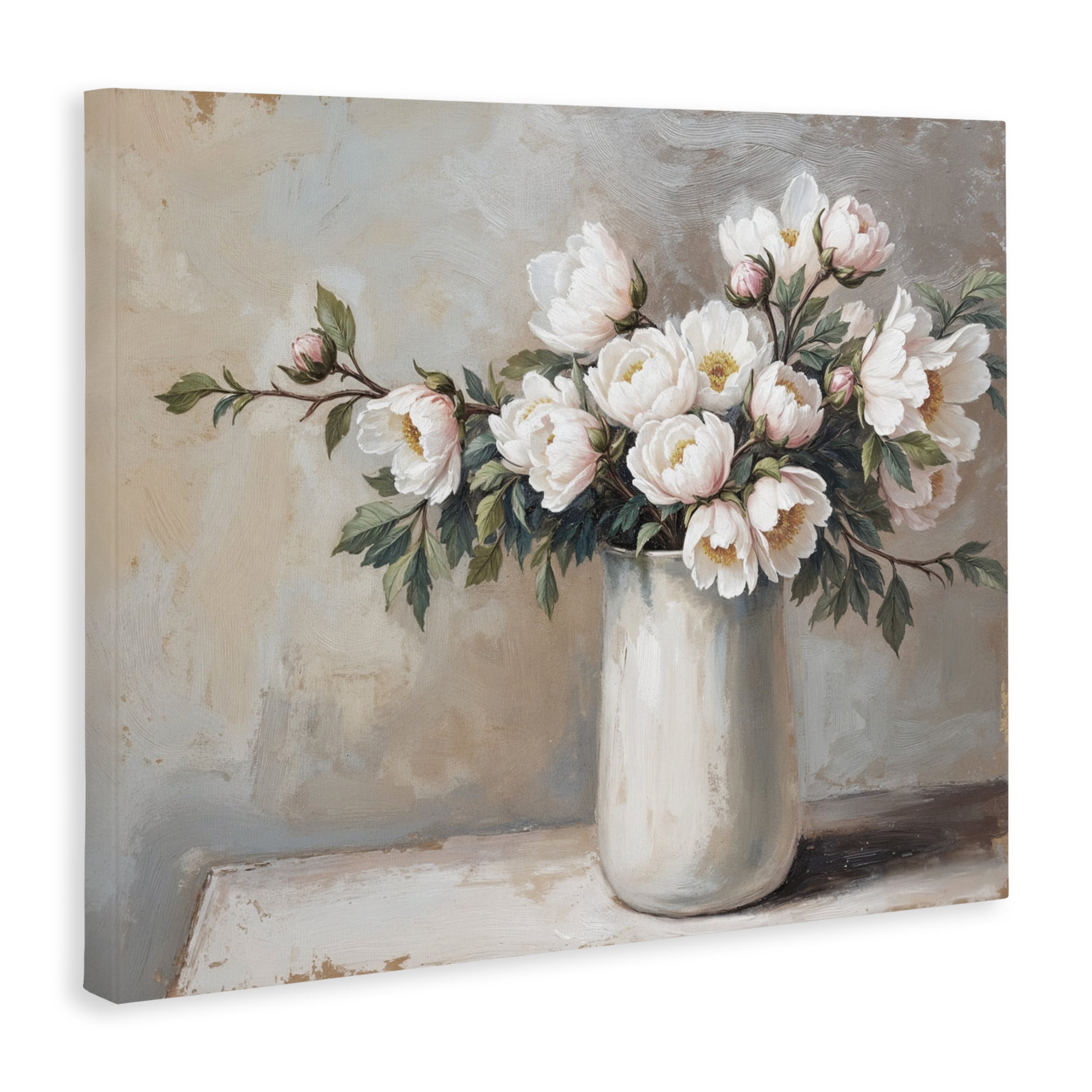 White Flowers in Vase Still Life Canvas Wall Art, design by Lettered and Lined