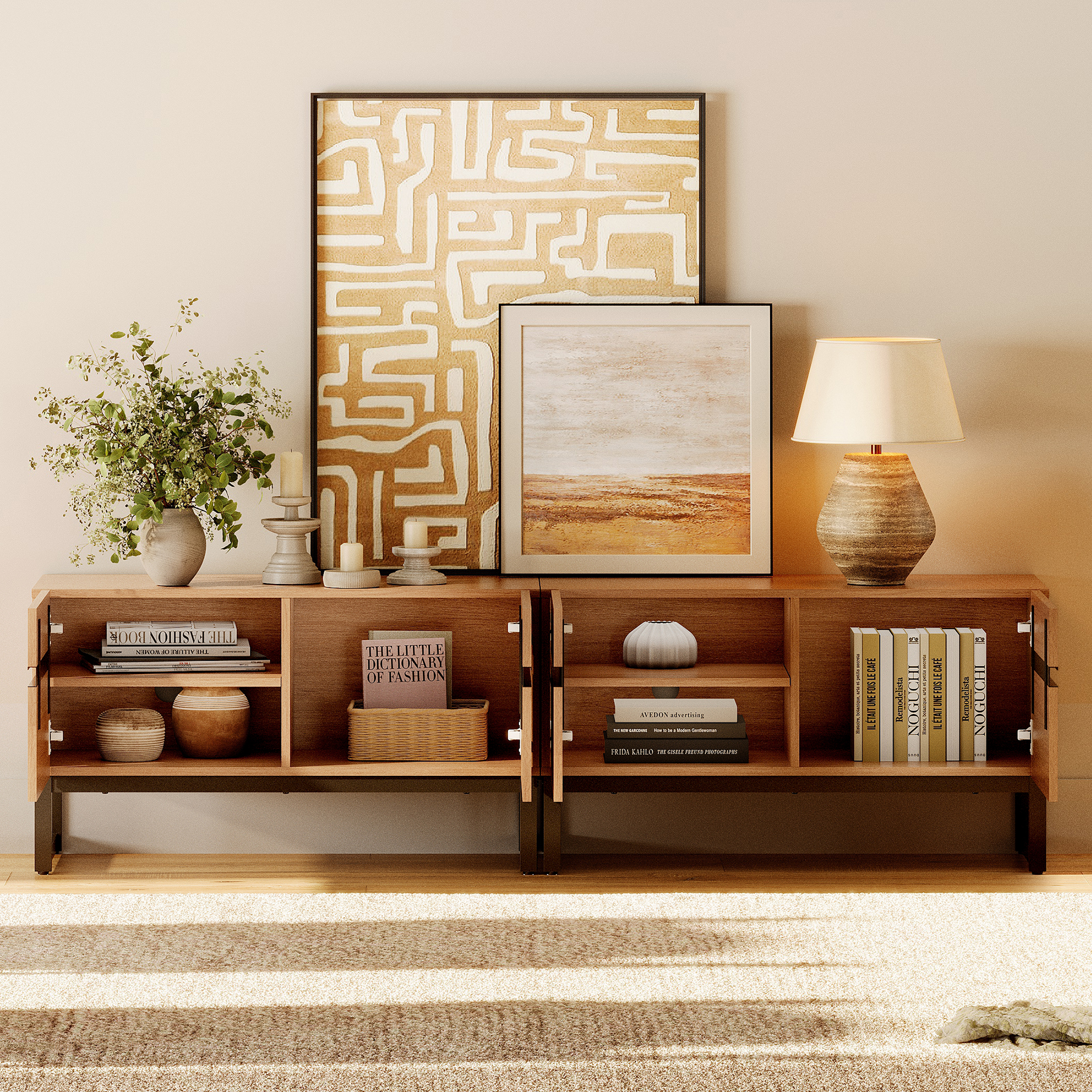 Modern 3-Piece Living Room Set, 71 Inch TV Stand And 2 End Table Sets With Drawers, Media Console with Storage Shelves, Sturdy Wood Frame & Metal Legs, Contemporary Furniture for Living Room,Mocha