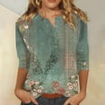 thumbnail image 4 of Green Plus Size Blouses for Women, 3/4 Sleeve Juniors Tops, Work Polyester Lightweight Button Down Shirt Women, Women's Fashion Button Up Three Quarter Sleeve T Shirt Printed Top, 4 of 5