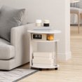 thumbnail image 2 of Furinno Jaya Round Side Table with Bottom Shelf, White End Table, Night Stand, Bedside Table for Living Room, Bedroom, Home Office, White Wood, 2 of 5