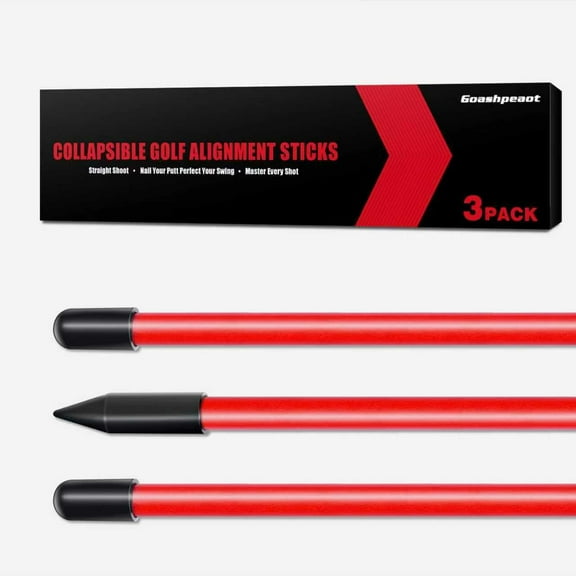 Collapsible Golf Alignment Sticks 3 Pack, 40 Inch Professional Swing Trainer for Putting Aiming Practice, Portable Fiberglass Rods with Non-Slip Joints, Red