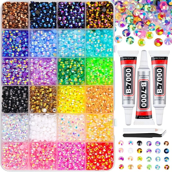 25000Pcs Resin Rhinestones for Crafting, Mine Gold 2-6mm Mixed Sizes Non Hotfix Flatback Gems with 1Pcs Glue, Bedazzling Crystal for DIY Craft Clothing Mugs Tumblers Shoes Fabric Decor Nail Art