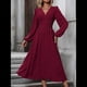 thumbnail image 5 of Vestidos Largos Bohemios de Otoño para Mujer, con Cuello en V, Lunares, Cintura Alta, Corte A y Volantes, para Vacaciones. Vino Tinto M, 5 of 7