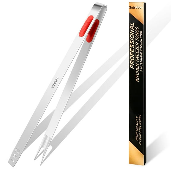 Gutsdoor Kitchen Tweezers Stainless Steel food Tongs for Cooking Tongs with Precision Serrated Tips Medical tweezers(12 Inch Straight)