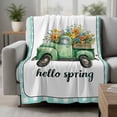 thumbnail image 2 of Hello Spring Blanket Soft Cozy Warm Throw Blanket for Couch, Plush Fuzzy Flannel Fleece Blankets for Sofa, Easter Flowers Green Truck Floral Blue Plaid Bed Blankets Lightweight Gifts for Men, 50"x60", 2 of 9
