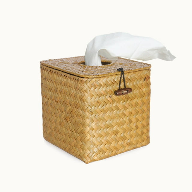 Seagrass Tissue Box Cover Woven Natural Fiber With Elastic Loop Closure For Standard Size Tissue Boxes