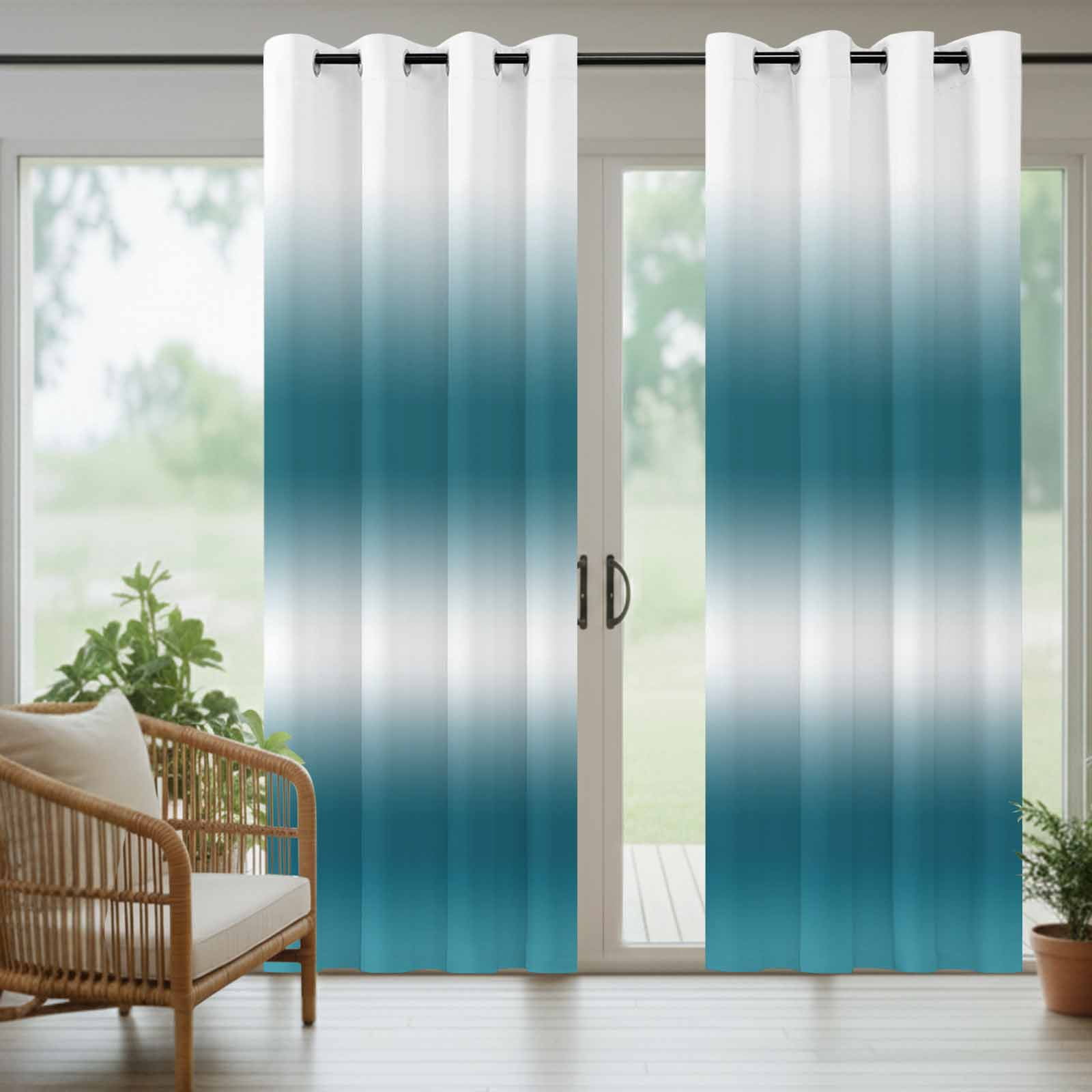 Dark Blue and White Gradient Outdoor Curtains for Patio, Minimalist Dark Cyan Ombre Modern Sunshade Privacy Drapes Grommet Waterproof Outside Curtains for Porch/Cabana/Balcony 54"x 95", 2 Panel