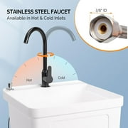 VINGLI Utility Sink Laundry Tub for Washing Room, Freestanding Utility Sink with Stainless Steel Faucet, (White, 19.7W x 18.9D x 33H)