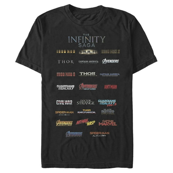 Men's Marvel Infinity Saga Movie Titles Graphic Tee Black Medium