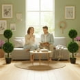 thumbnail image 2 of HOMCOM 3FT Artificial Boxwood Topiary Trees Fake Plants Set of 2, Green, 2 of 9