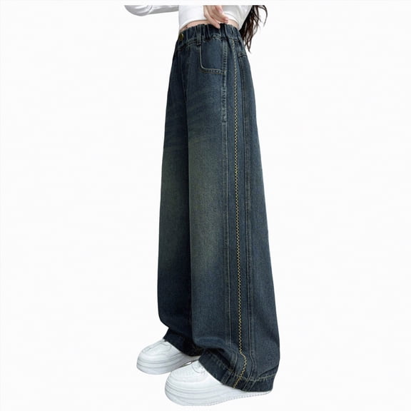Hessimy Girls Flare Jeans Kids Fashion Stretchy Denim Pants Bell Bottoms with Pockets(Navy,15-16 Years)