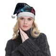 thumbnail image 5 of KLL Christmas Hats for Adults Plush Punk Style Blue Haired Skull Print Santa Hat Xmas Fluffy Santa Claus Hat for Women Men, 5 of 6