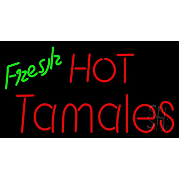 Fresh Hot Tamales LED Neon Sign 13 x 24 - inches, Clear Edge Cut Acrylic Backing, with Dimmer - Bright and Premium built indoor LED Neon Sign for restaurant window and interior decor.