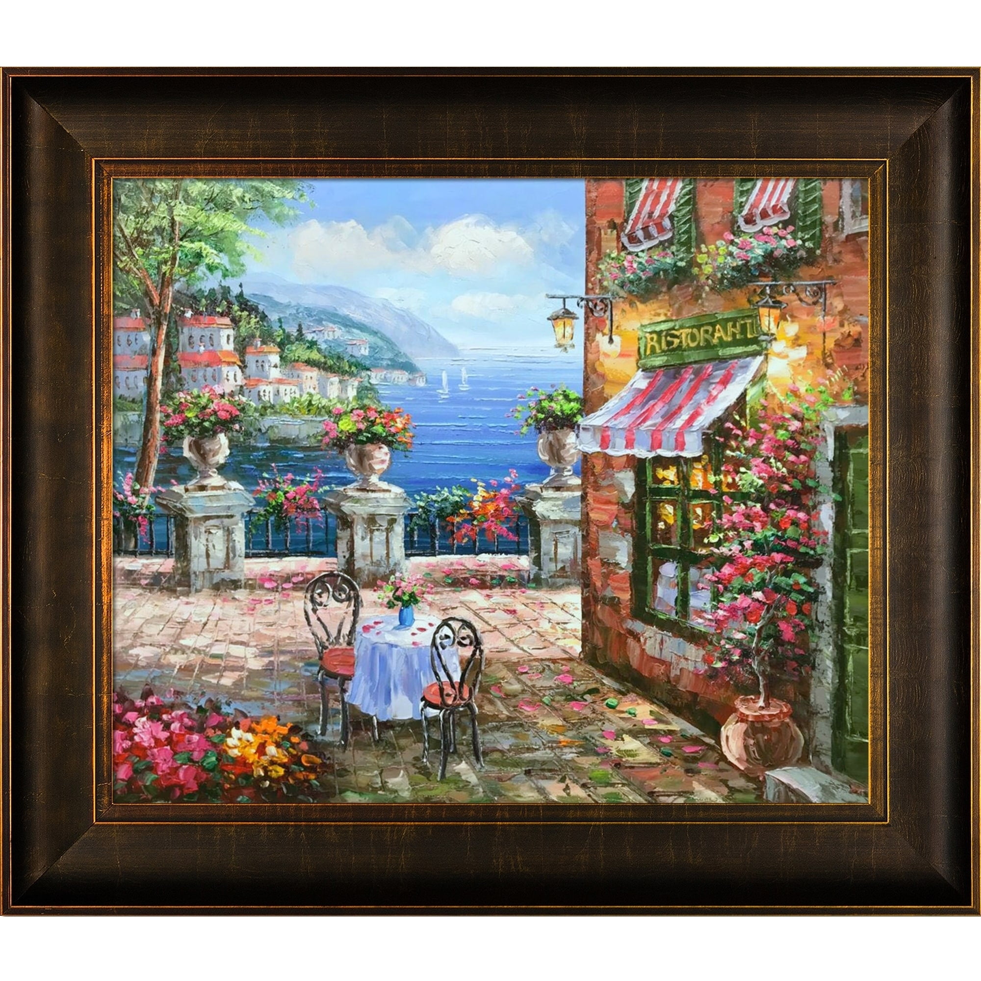 La Pastiche Handpainted 'Cafe Italy' Framed Canvas Art